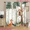 2D flat Photography Backdrop Photography Backdrop Foxes in Birch Forest 100% Polyester Party Decorations for Holiday parties