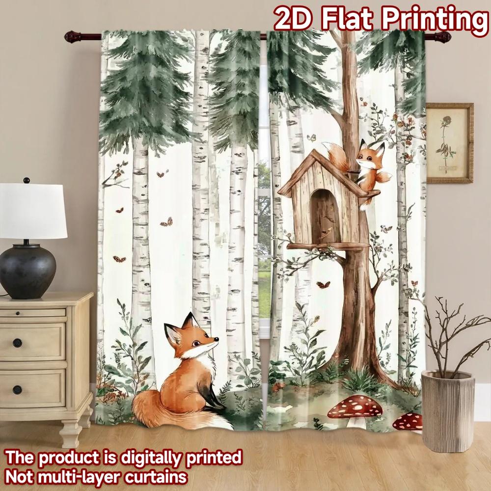 2D flat Photography Backdrop Photography Backdrop Foxes in Birch Forest 100% Polyester Party Decorations for Holiday parties