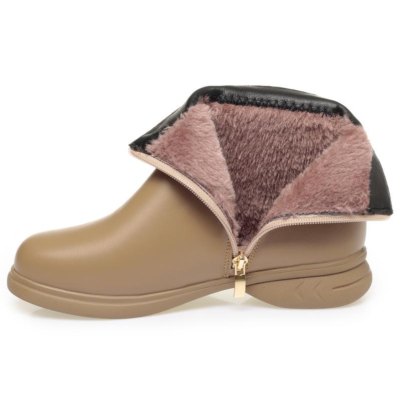 

3,5 см Модные Удобные Ботинки из Мягкой Кожи Женские Меховые Ботинки Зима 2025 Средний Квадратный Каблук Теплые Короткие Плюшевые Ботильоны Офис 41