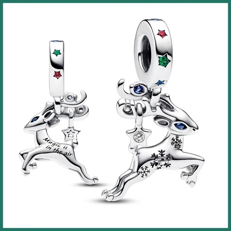 925 Silver Christmas Charm Santa Claus Reindeer Snowflake Bead for DIY Bracelet Jewelry Gift