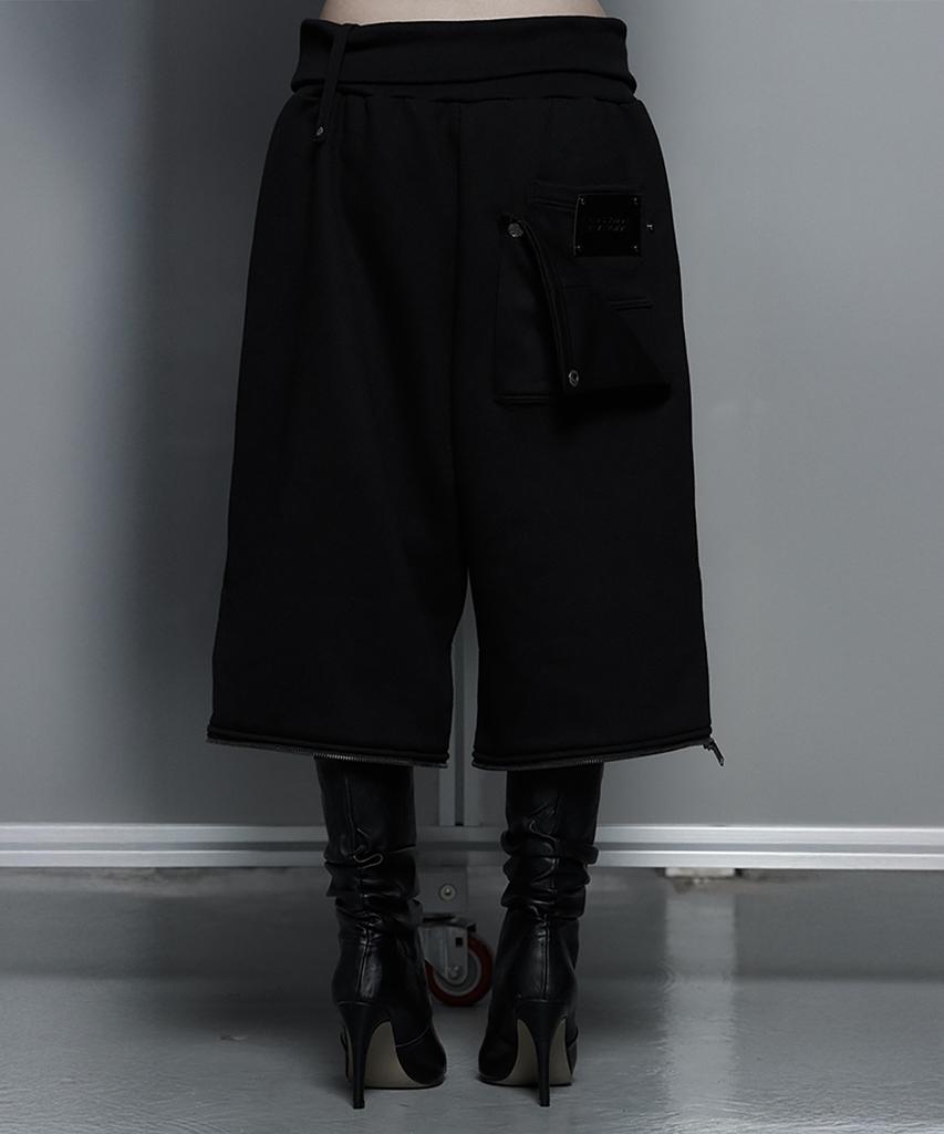 ETRE AU SOMMET Zipper 2-Way Double Knee Bermuda Wide Pants (Black)