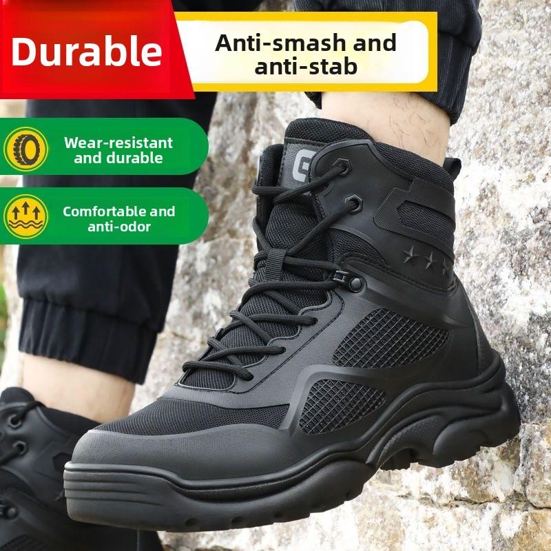 Men's Safety Shoes Rotary Buckle Work Boots Steel Toe Slip-Resistant Puncture-Proof Work Shoes Lightweight Men's Sneakers