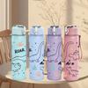 1PC Dinosaur Roar Sketch Doodle Pattern 750ml Color Plastic Sports Water Bottle Leakproof Flip Straw Lid Suitable for Sports Office Home Use