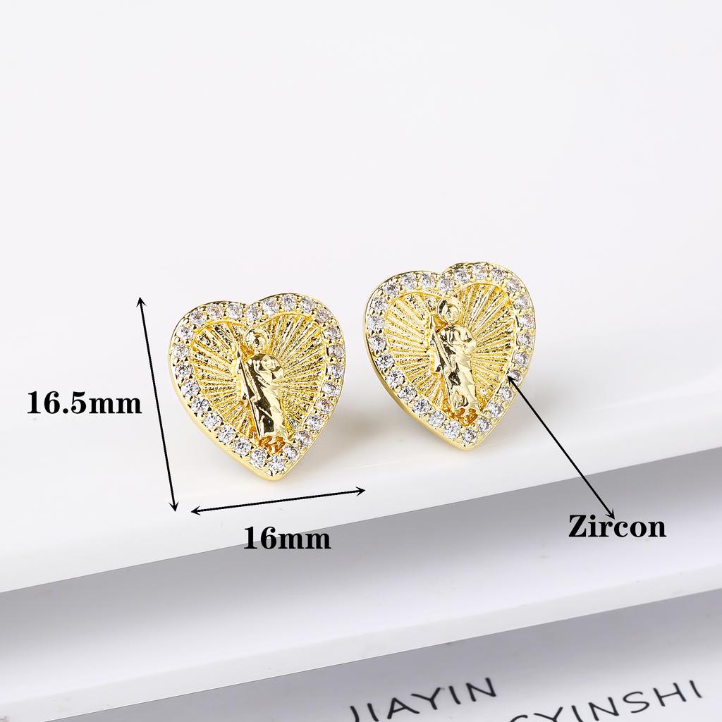 Gold-Color Religious Saint Jude Zirconia Women's Stud Earrings  For Women Virgin Mary Believer Ear Jewelry Daily Party Gifts