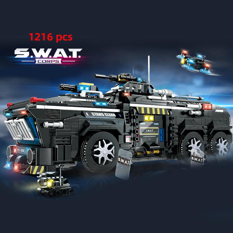 City Police Special Forces Military Model Building Blocks SWAT Team Helicopter Truck Armored Car Ship Weapon Construction Toys