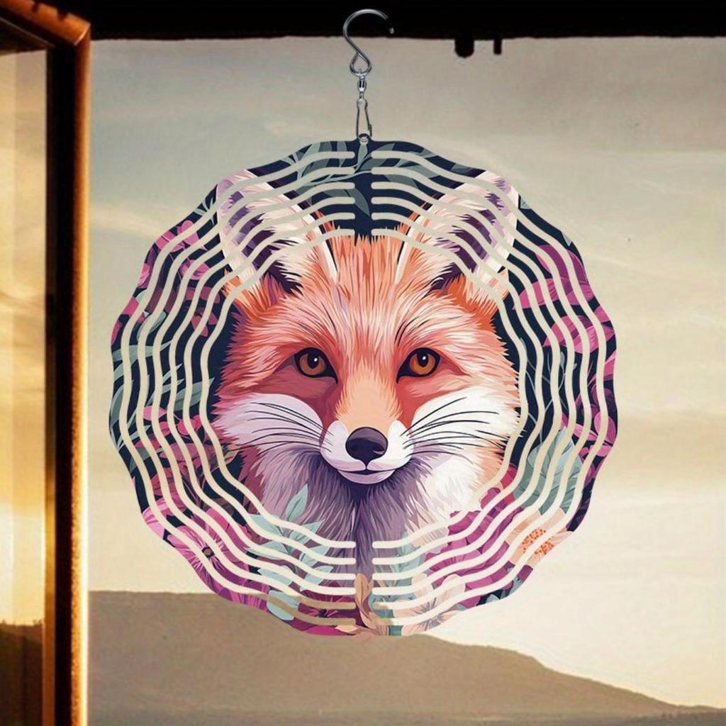 3D Metal Fox Wind Spinner Outdoor Garden Decor Rotating Wind Chime for Yard Patio Balcony Decoration