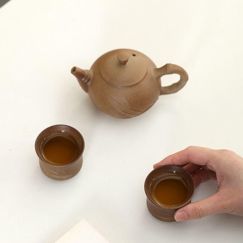 Rough Pottery Teapot Tea Set Household Ceramic Teacup Kung Fu Tea Set Tea Brewing Pot Retro Single Pot