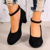 2025 spring and autumn new European and American large size round head thick heel buckle high heels women's foreign trade fashion shoes