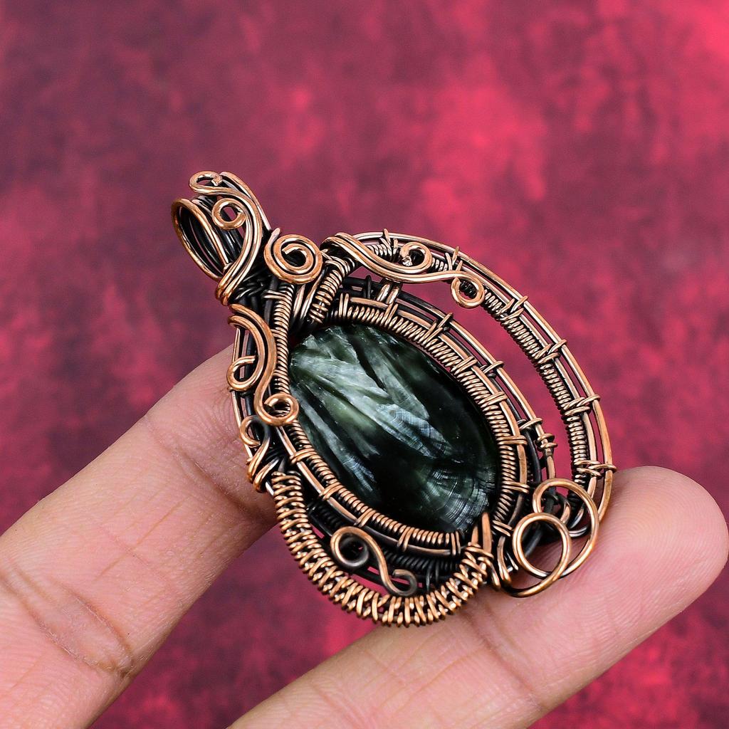 Seraphinite pendant copper wire wrapped pendant handmade pendant copper jewelry original gemstone pendant wire wrap jewelry anniversary gift