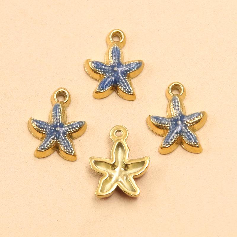 10-Color Stainless Steel Enamel Starfish Pendant (10x12mm) for DIY Jewelry and Keychains