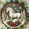 Vintage White Horse Metal Round Sign Christmas Wreath Wall Art Farmhouse Home Office Decor