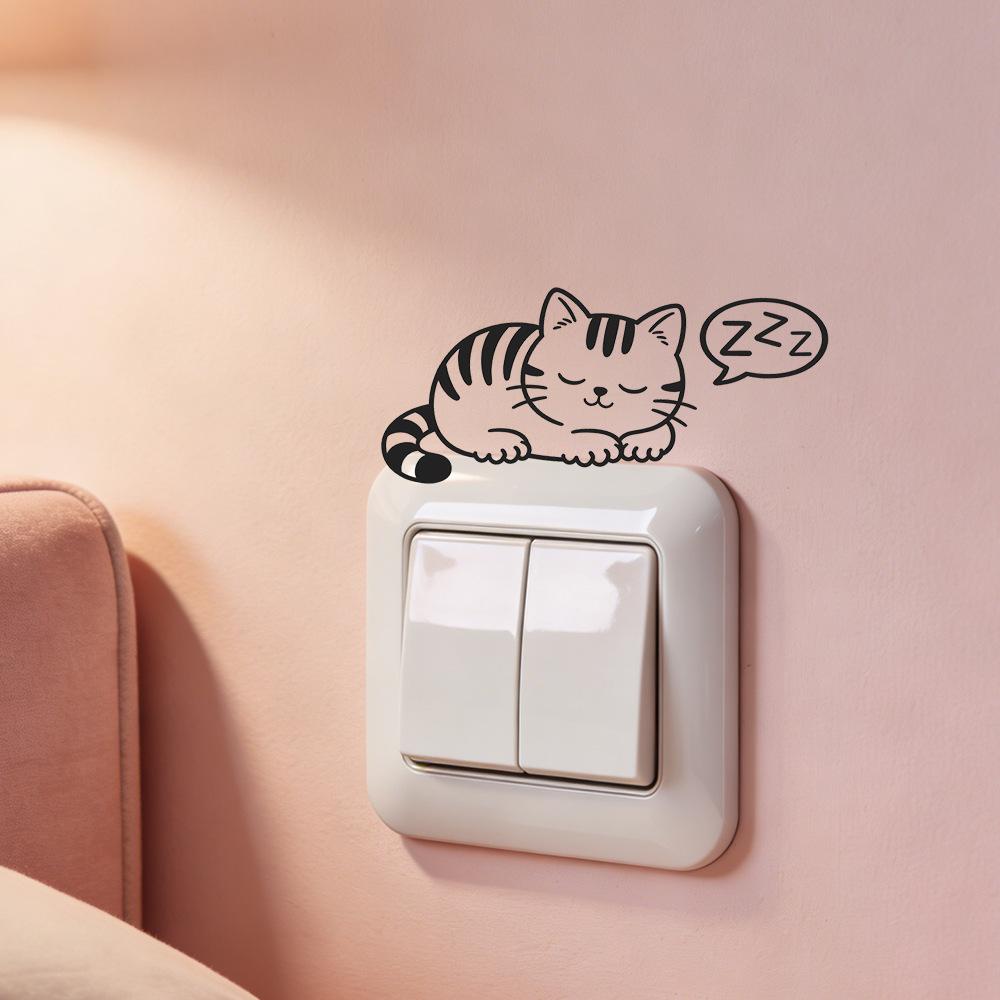 Cartoon Sleepy Cat Bedroom, Living Room, Entrance Hall, Home Decor, Wall Beautification, Decoration Stickers for Switches