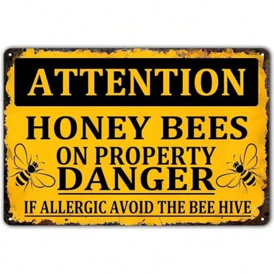 Metal Poster Wall Art Vintage Honey Bee Beekeeping Danger Sign for Bar Garage