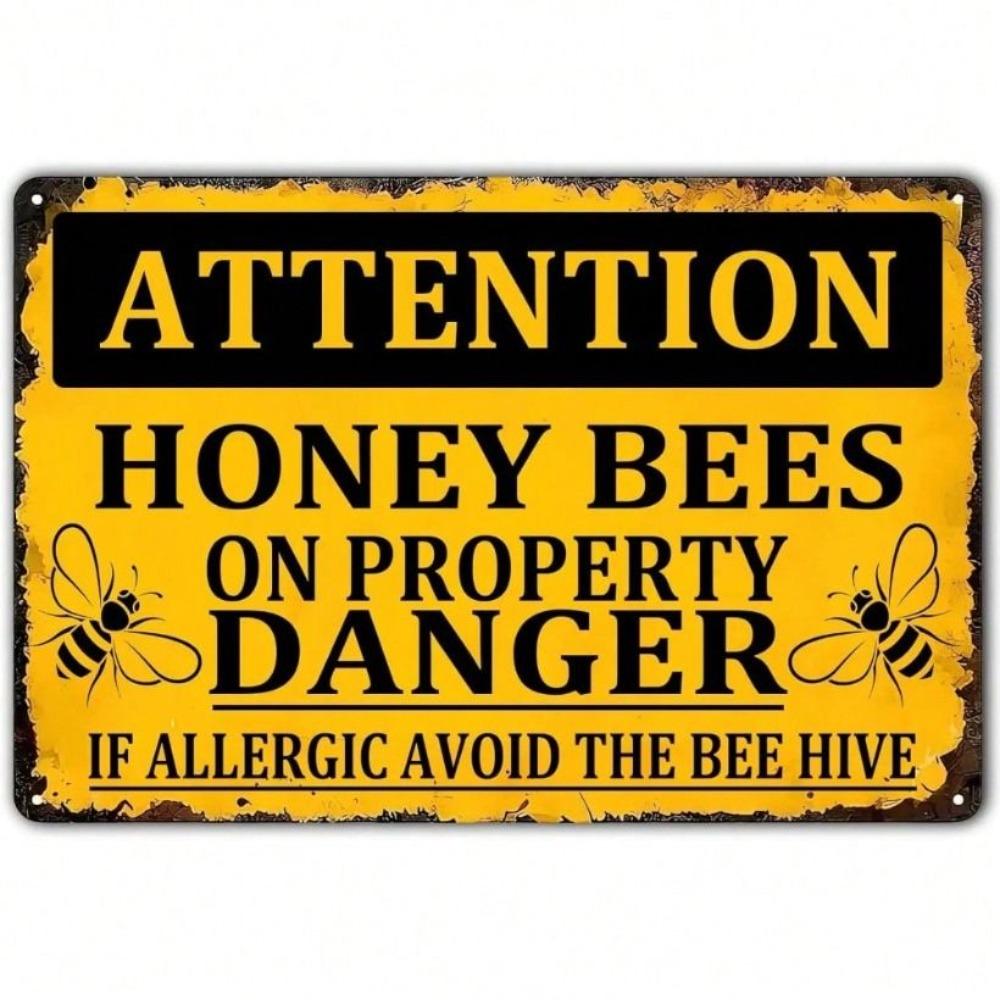 Metal Poster Wall Art Vintage Honey Bee Beekeeping Danger Sign for Bar Garage