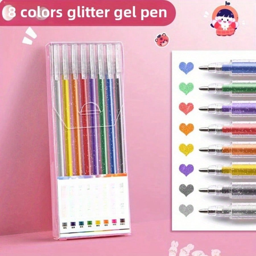 

Glitter Gel Pens 8 Colors, Metallic Vibrant Sparkle Gel Pens For Coloring, Sparkle Glitter Pens For Adults,Colored Gel Pens