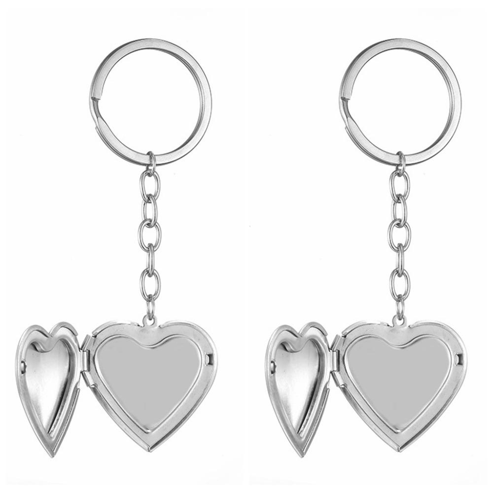 

2Pcs DIY Photo Hold Keyring Charms Stainless Steel Keychain Fashion Heart Album Keychain Gifts 2 Pcs Sliver