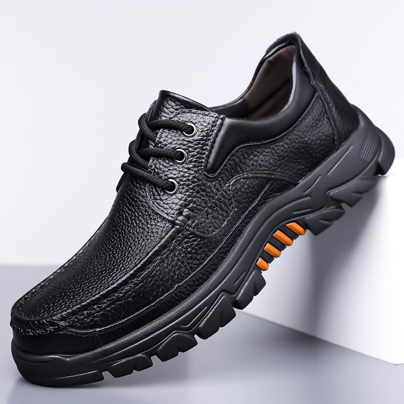 Spring Autumn New Designer Casual Shoes for Men Fashion Solid Color Leather Shoes Male Soft Sole Lace Platform Dress Shoe Man