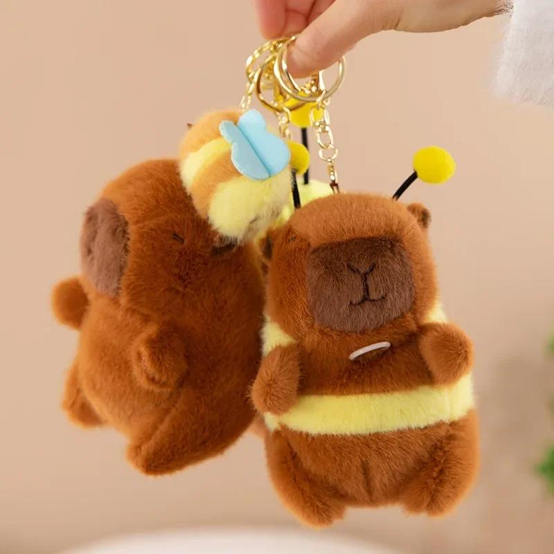 Cute Wagging Tail Capybara Pendant Capybara Drawing Jitterbug Wings Bee Water Dolphin Keychain Plush Doll Bag Hanging Ornaments
