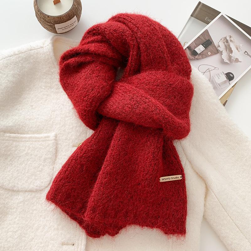 High end Solid Color Wool Blended Knitted Scarf for Women Autumn and Winter Japanese Versatile Soft and Waxy Warm Woolen Scarf for Men