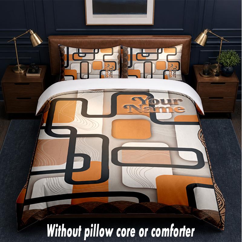 Abstract Geometric Theme Custom Text Or Name 3Pcs Bedding Set,1 Flat Sheet & 2 Pillowcases Personalized Home Bedding