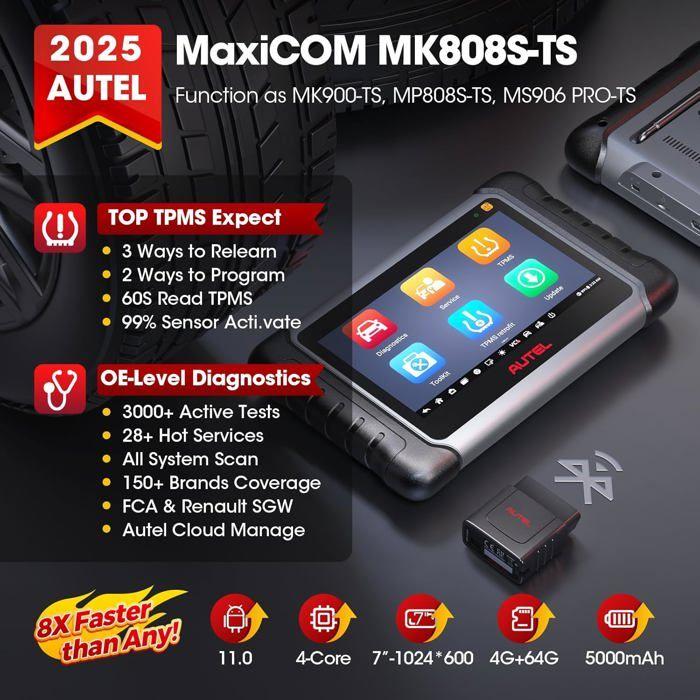 Outil de diagnostic - Autel - MaxiCOM MK808S-TS - Bluetooth - 28+ services - TPMS intégré