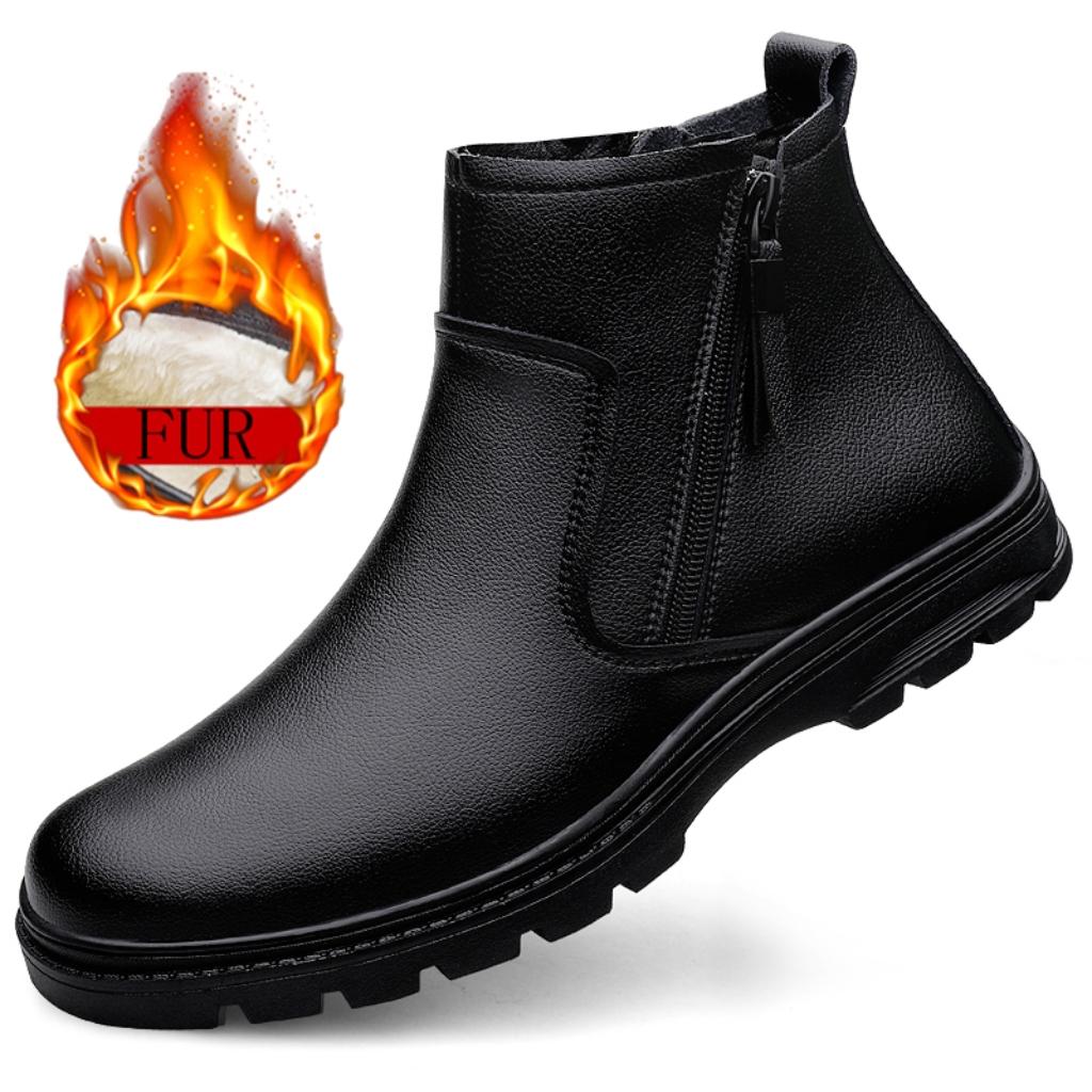 Winter Chelsea Boots Fur Warm Male Casual Fashion Trends Designer Men's Formal Boot Handmade Zipper Business Footwear Anti-slip