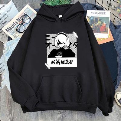 Anime NieR Automata Ver1.1a 2B Printed Hoodies Hoody Women Crewneck Sweatshirts Unisex Long Sleeve Pullover Tops Casual Streetwear