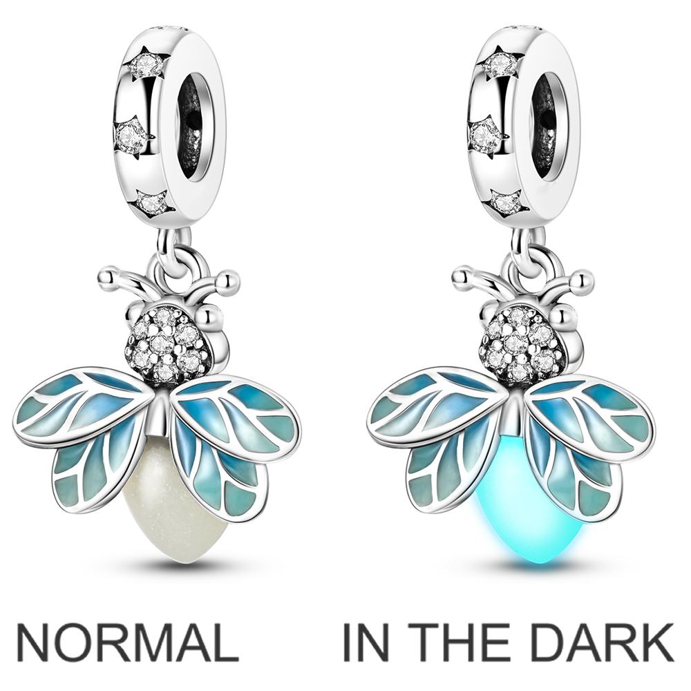 Luminous Firefly Charms Beads Copper Owl Cat Love Dangle Fit Original Pandora Bracelets Diy Jewelry