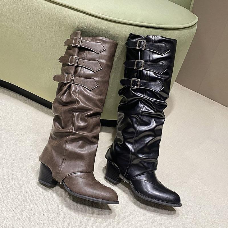 New Women's Shoes: Pointed-toe Boots, Retro and Versatile Belt-buckle Knight Boots