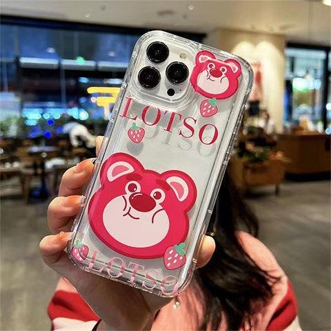 Cartoon strawberry bear Apple 14 mobile phone case is suitable for iPhone13 transparent 15pro women's silicone xsmax anti-drop.