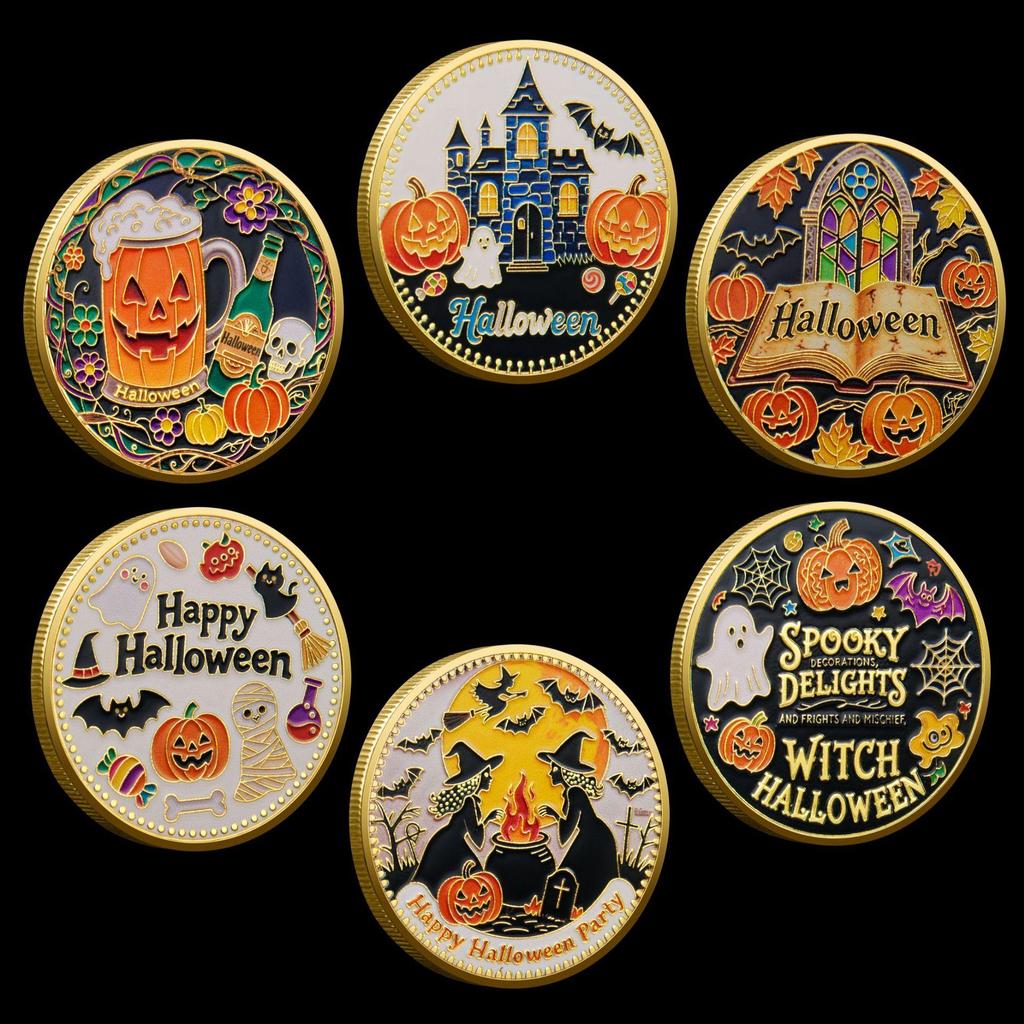 10 Pcs, Halloween Commemorative Gifts, Metal Collectible Coins, Baked Enamel Relief Commemorative Medals, Color Printed Metal Badges