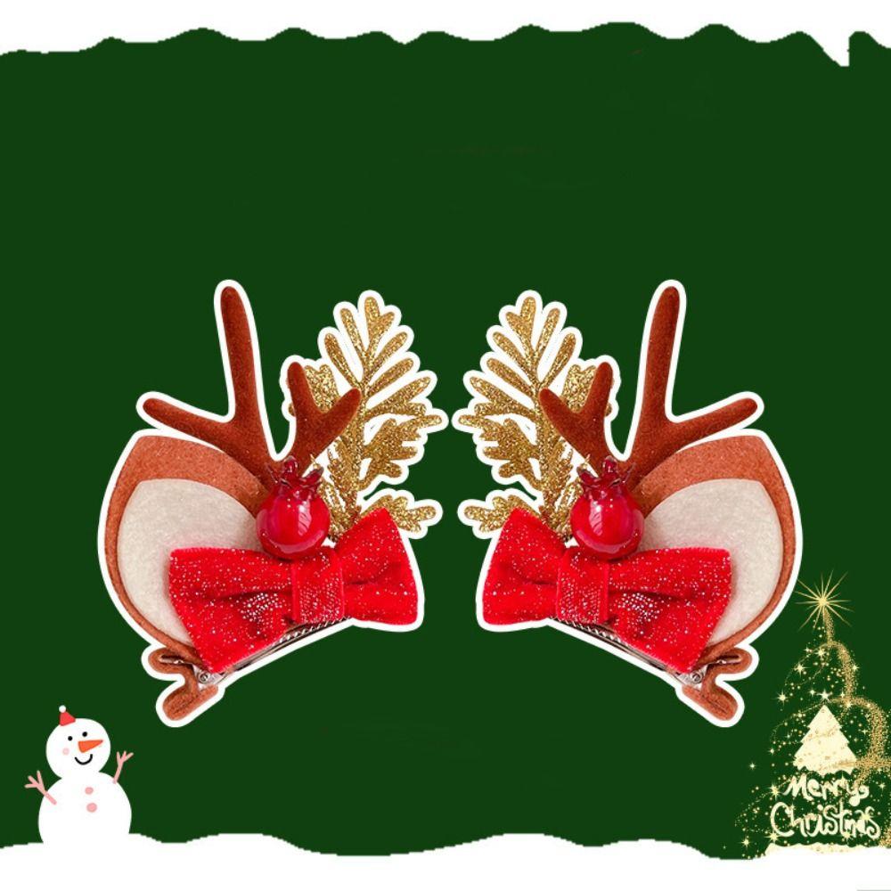 Bow Antler Hairpin Han Clothes Accessories Deer Horn HeadWear Temperament Christmas Hair Clip  Kids