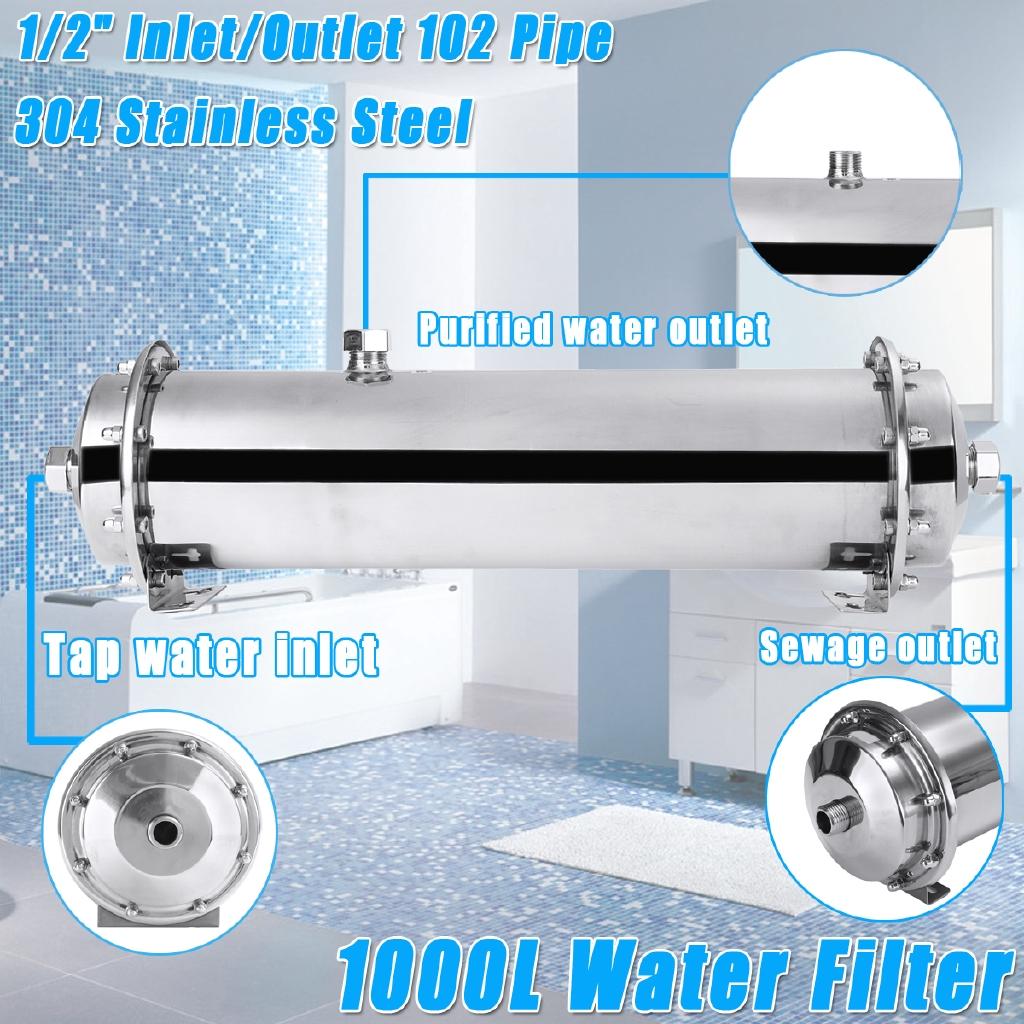 1000L 1/2" Inlet/Outlet 102 Pipe 304 Stainless Steel Water Filter Ultrafiltration Purifier,Commercial Home Kitchen Drink Straight UF Filters