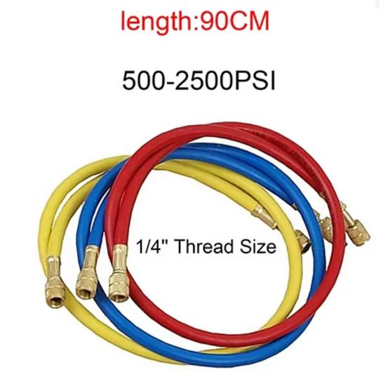 0.9M-1.8M A/C Charging Hose Tube Kit Hose Low Loss Fittings for R134A R12 R22 Refrigerant Air Conditioning Manifold Gauge 1/4" S