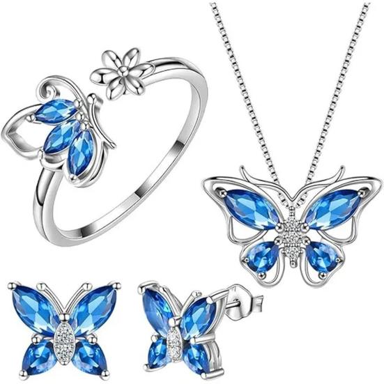 1 Set Jewelry Set Sparkling Rhinestones Inlaid Butterfly Pendant Necklace Ear Studs