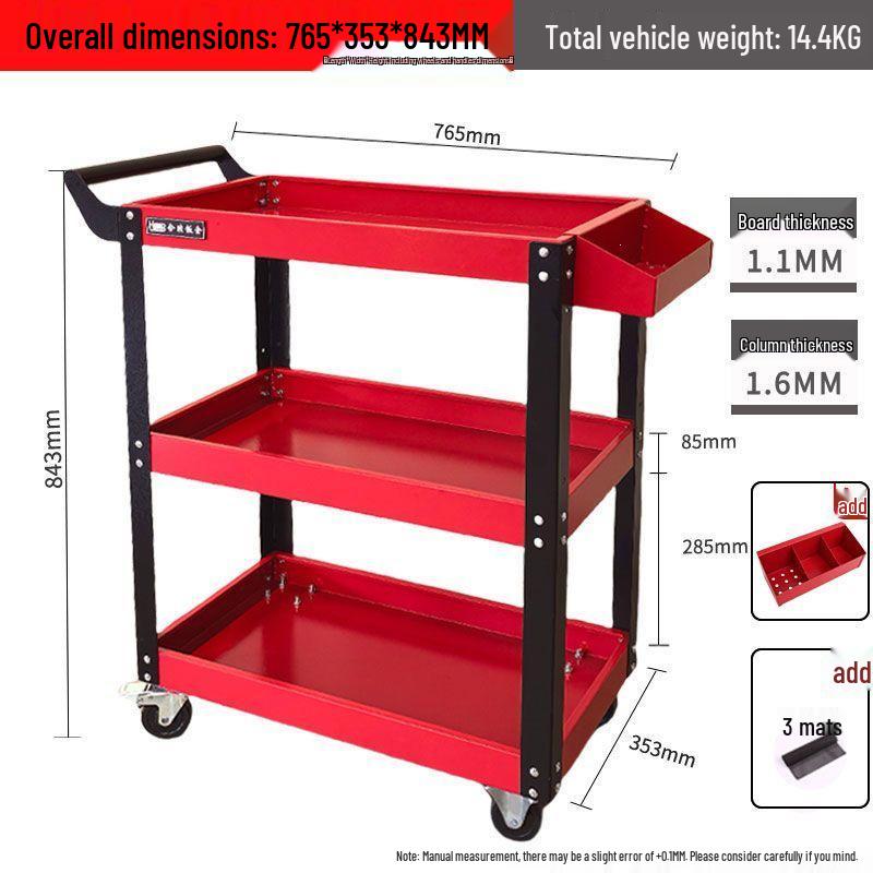 Three-Layer Mobile Tool Cart with Storage Shelves