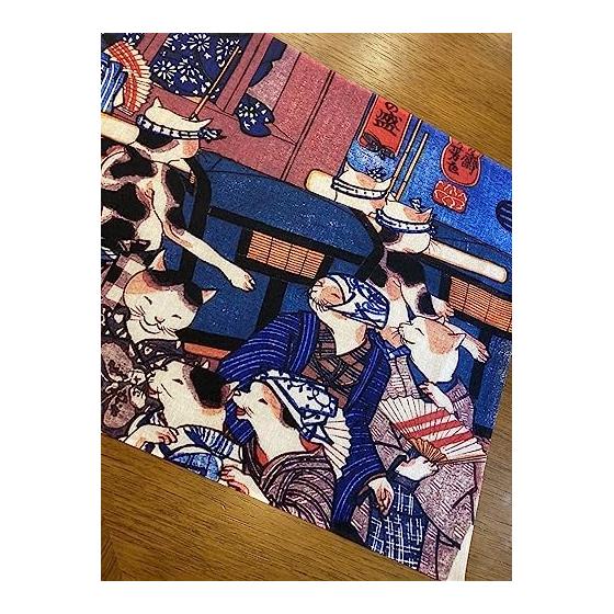 Ukiyo-e Tenugui Towel - "Oborozuki Neko no Mori" by Utagawa Kuniyoshi - 100% Cotton, Premium Tokkaoka Fabric, Fine Threads, Detailed Pattern,