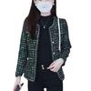 Chic Plaid Round Neck Slim-Fit Long Sleeve Jacket for Women - Spring Collection
