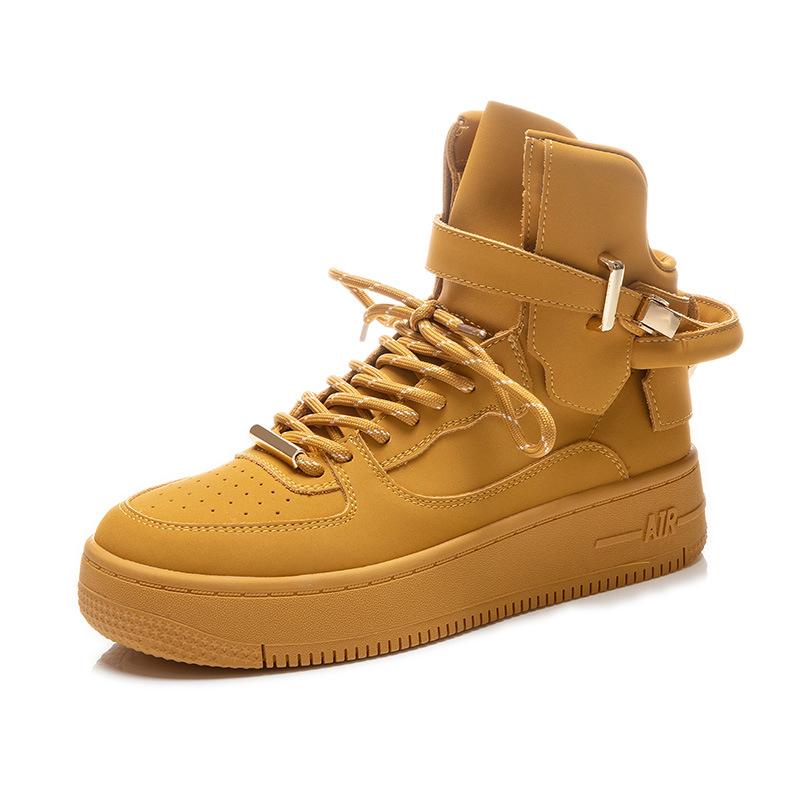 Leather high-top women's shoes 2025 spring new casual thick baseplate shoes fashionable versatile little white shoes women's flat single