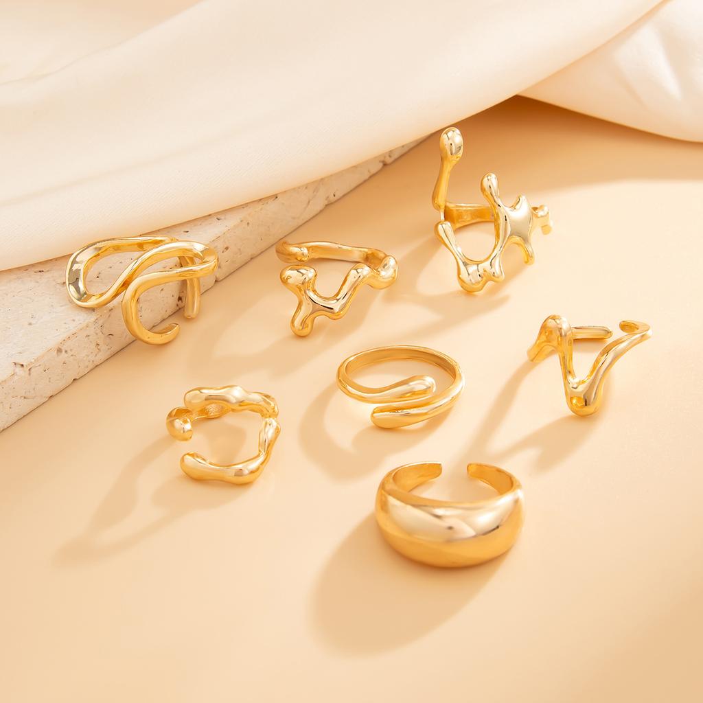 Vintage Gold Color Geometric Rings Trendy Finger Jewelry Hollow Out Adjustable Ring Set for Women Men Retro Boho Fashion Party Gift