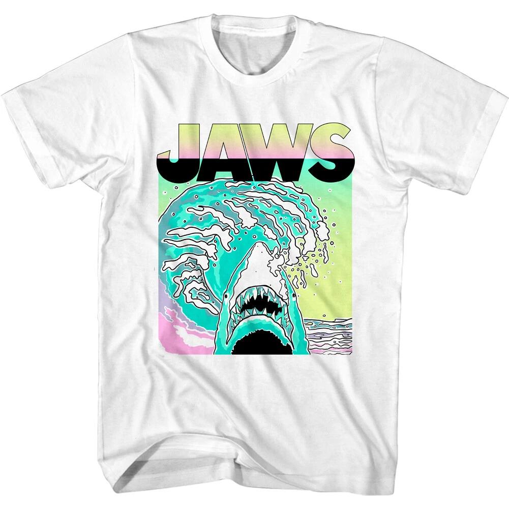 Jaws Neon Splash Waves Men s T Shirt Shark Movie Poster Ocean Surf 4XL