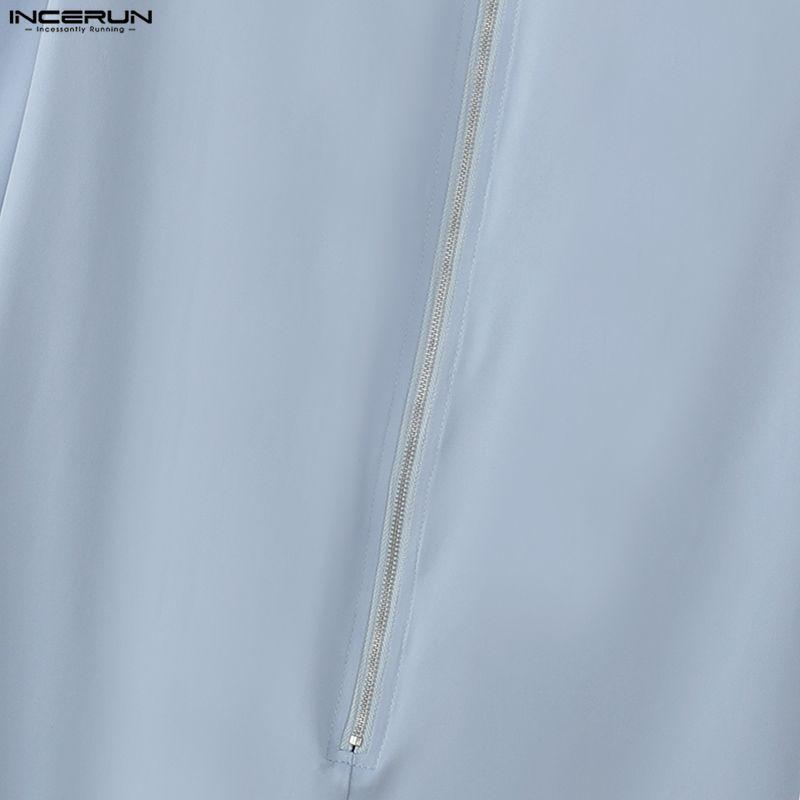 INCERUN Men High Neck Long Sleeve Zip-up Rib Jumpsuits Rompers Underwear