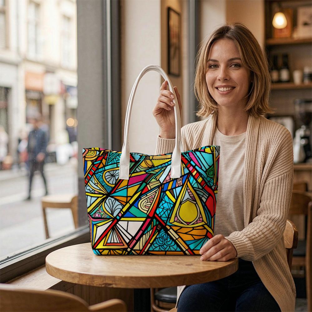 Vibrant Geometric Tote Bag Trendy Artistic Casual Shopping Shoulder Bag for Daily Use