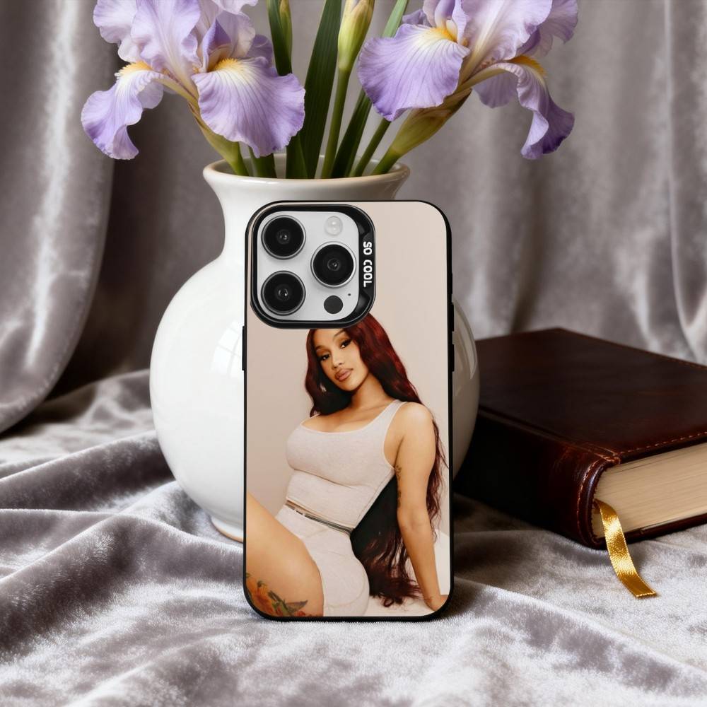 Confident C-Cardi B Singer Phone Case For iPhone17,16,15,14,13,12,11 Plus,Pro Max Black Candy silver phone case