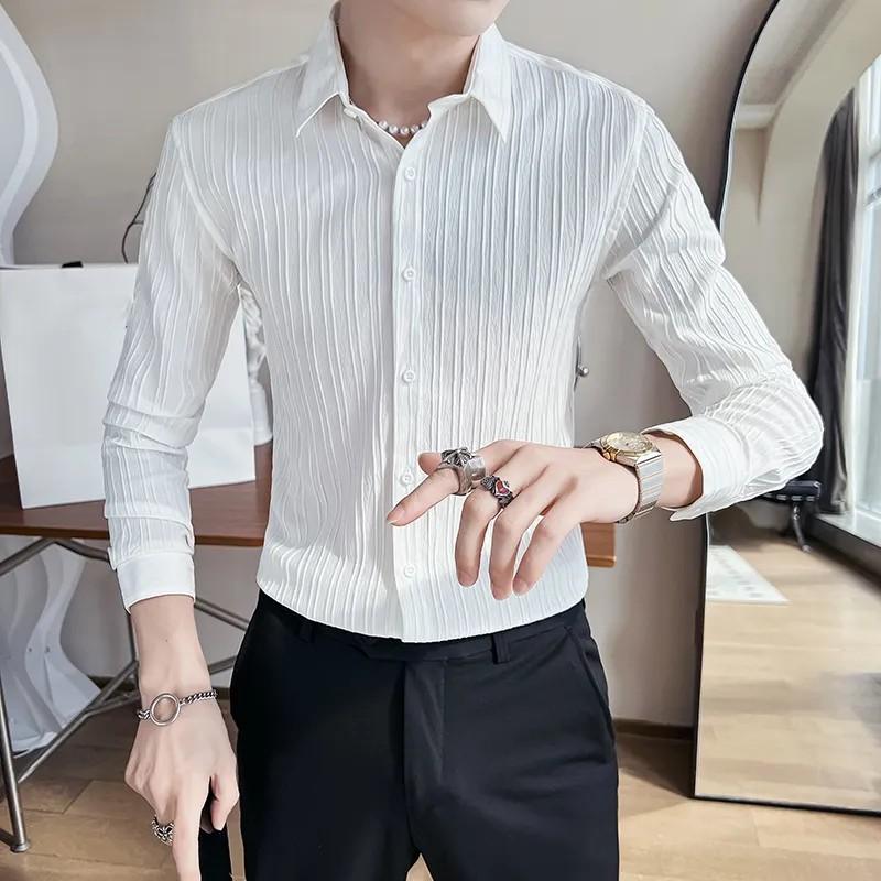 Men's Spring Summer Casual Slim Long Sleeve Shirt Design Business Tops