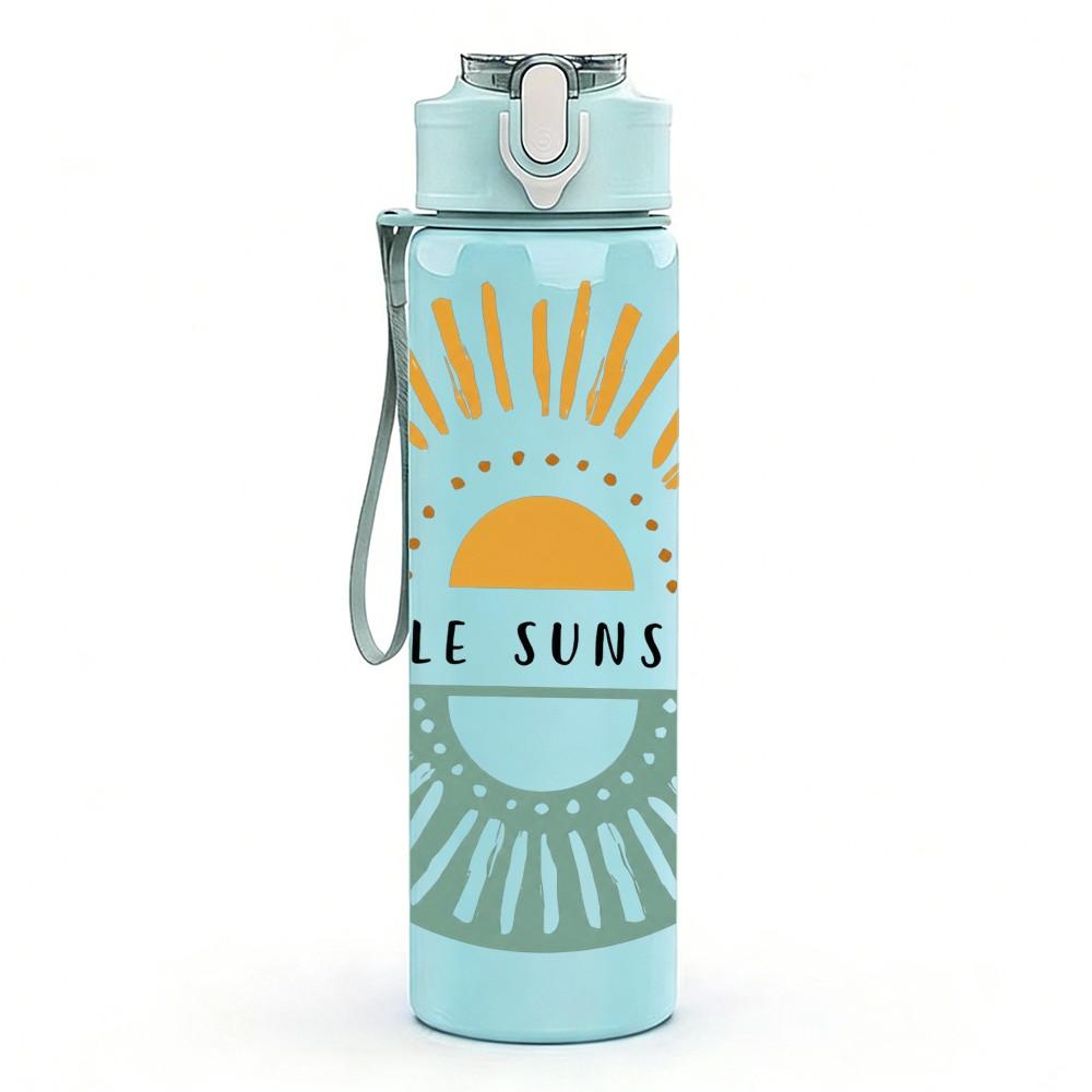 1PC Retro Sun Badge Art 750ml Color Plastic Sports Water Bottle Leakproof Flip Straw Lid Suitable for Sports Office Home Use