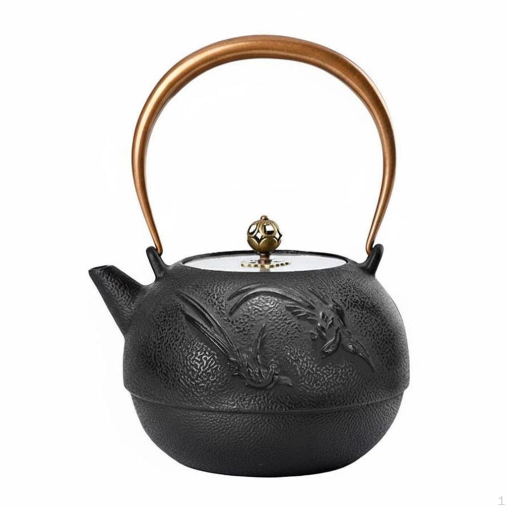 Cast Iron Teapot Uncoated Japanese Traditional Even Heating Distribution Stovetop Tea