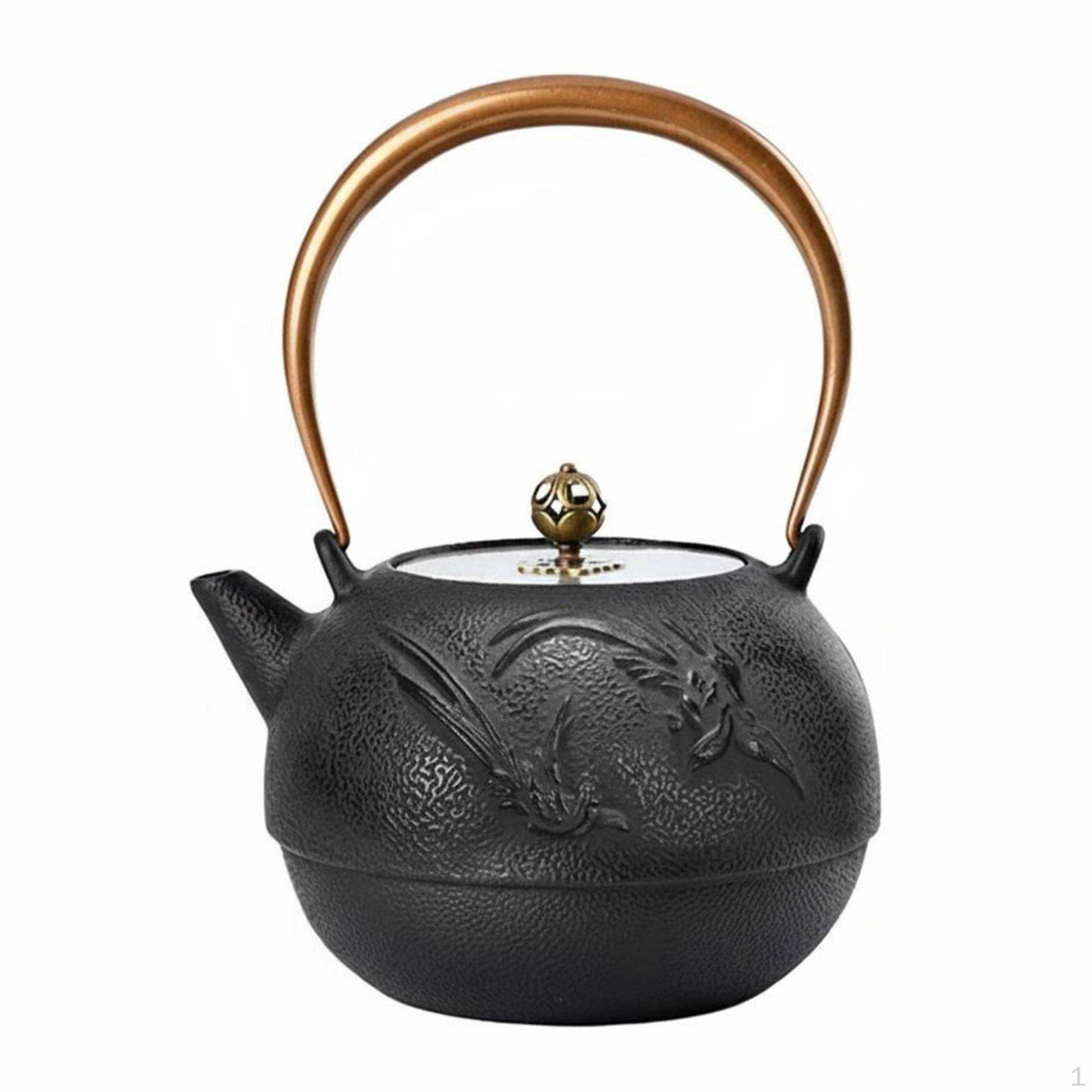 Cast Iron Teapot Uncoated Japanese Traditional Even Heating Distribution Stovetop Tea Single Pot