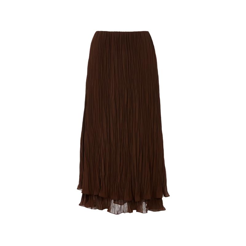 Langzi Retro Double-Layer A-Line High-Waist Long Skirt