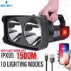 2*XHP50 Super Bright LED Camping Spotlight Fishing Flashlights with Side Light Waterproof Floodlight USB Rechargeable Flashlight